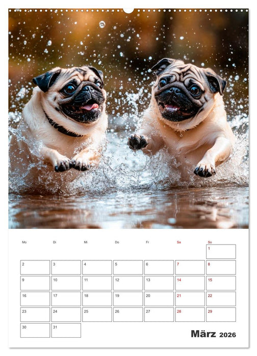 MOPS Pfotenglück in Faltenform (CALVENDO Premium Wandkalender 2026)
