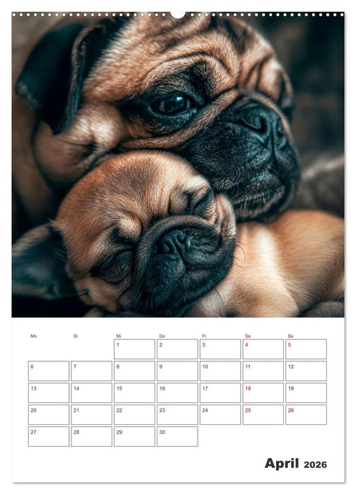 MOPS Pfotenglück in Faltenform (CALVENDO Premium Wandkalender 2026)