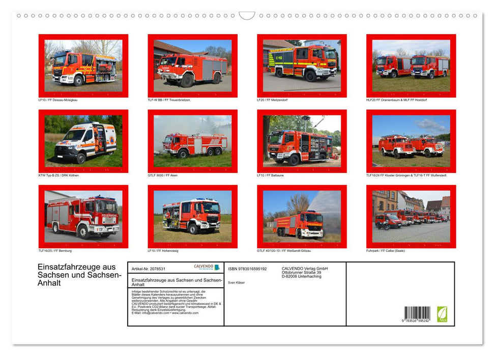 Einsatzfahrzeuge aus Sachsen und Sachsen-Anhalt (CALVENDO Wandkalender 2026)