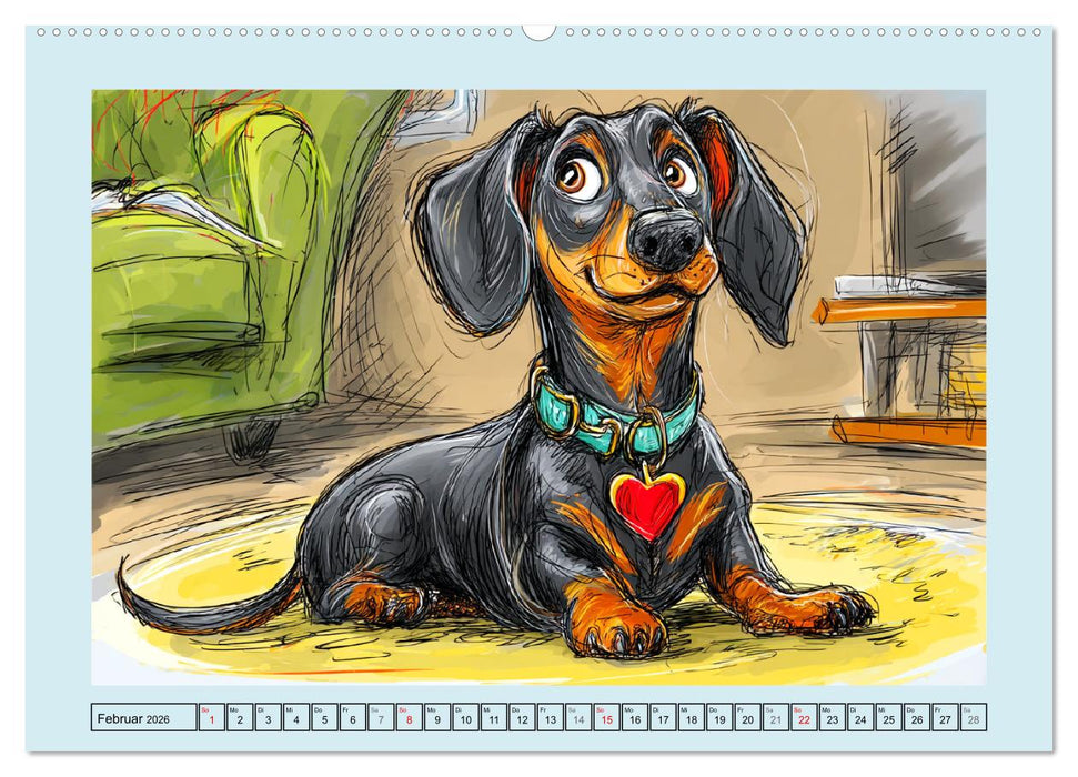 Dackel Fun. Zauberhafte Hunde Cartoons fürs Herz (CALVENDO Wandkalender 2026)