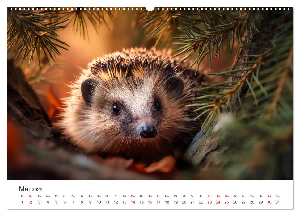 Rund, stachlig, munter - Ein Jahr mit Igeln (CALVENDO Premium Wandkalender 2026)