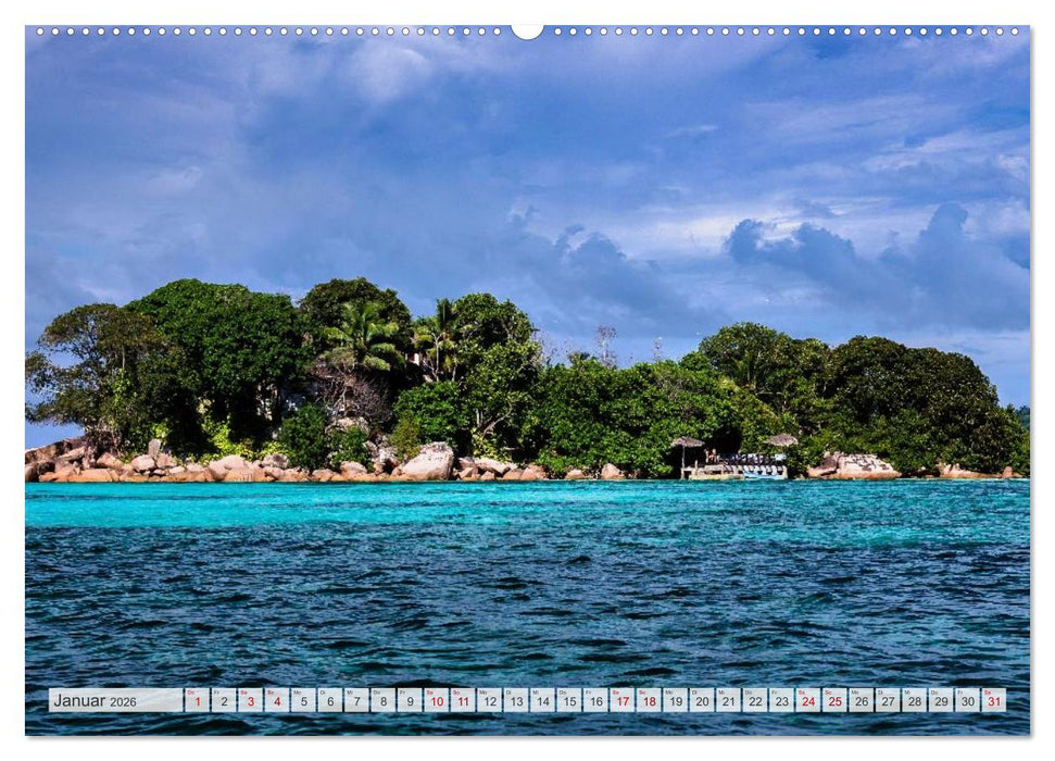 Inseln, Licht und Meer - die Seychellen (CALVENDO Premium Wandkalender 2026)