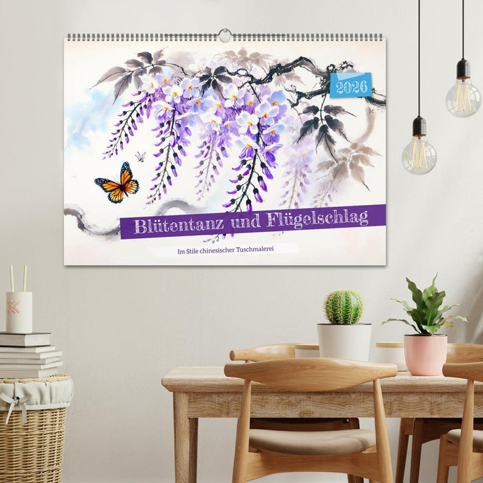 Blütentanz und Flügelschlag - Im Stile chinesischer Tuschmalerei (CALVENDO Wandkalender 2026)