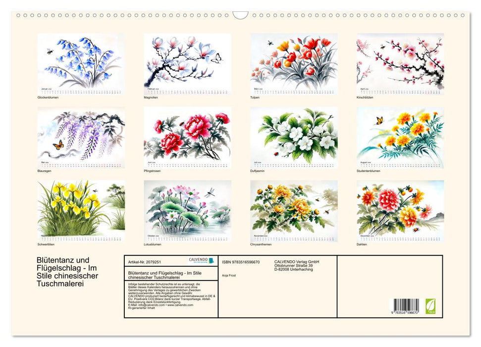 Blütentanz und Flügelschlag - Im Stile chinesischer Tuschmalerei (CALVENDO Wandkalender 2026)
