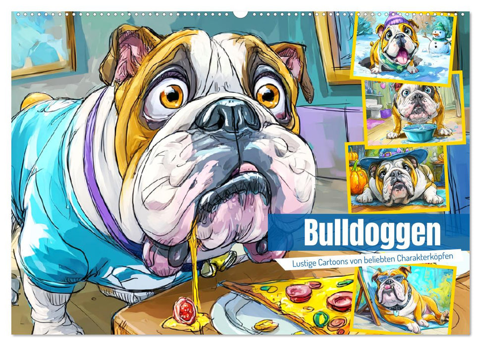 Bulldoggen. Lustige Cartoons von beliebten Charakterköpfen (CALVENDO Wandkalender 2026)