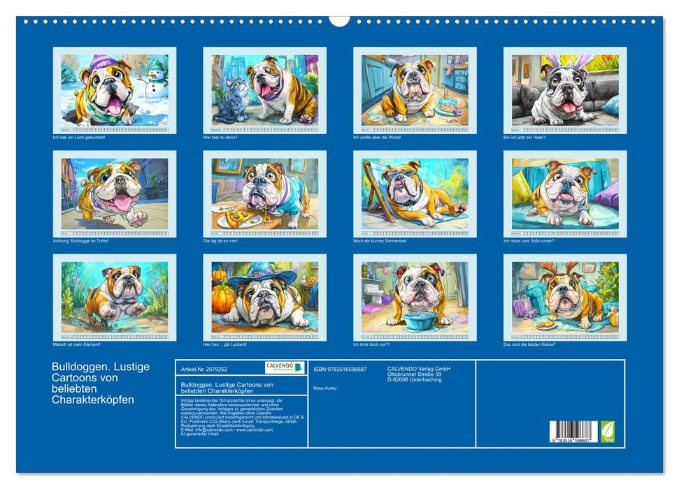 Bulldoggen. Lustige Cartoons von beliebten Charakterköpfen (CALVENDO Wandkalender 2026)