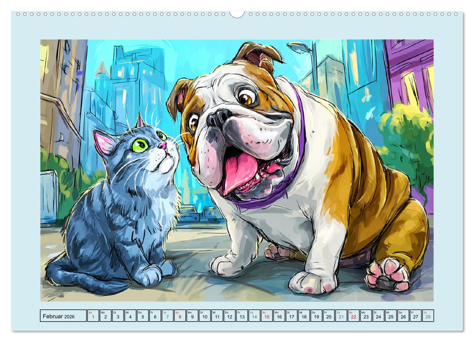 Bulldoggen. Lustige Cartoons von beliebten Charakterköpfen (CALVENDO Wandkalender 2026)