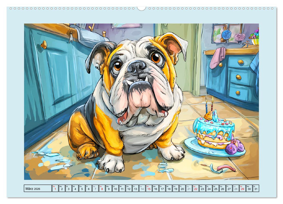 Bulldoggen. Lustige Cartoons von beliebten Charakterköpfen (CALVENDO Wandkalender 2026)