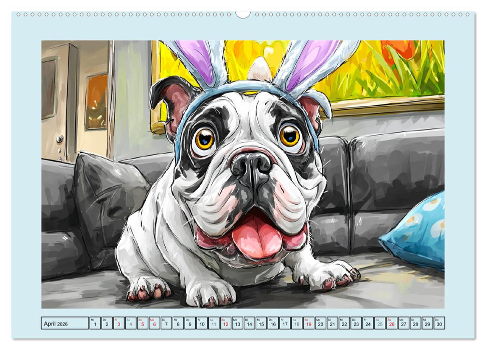 Bulldoggen. Lustige Cartoons von beliebten Charakterköpfen (CALVENDO Wandkalender 2026)