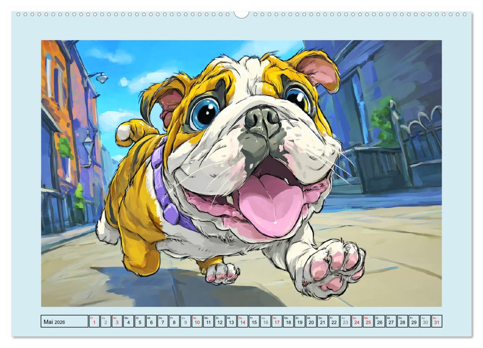 Bulldoggen. Lustige Cartoons von beliebten Charakterköpfen (CALVENDO Wandkalender 2026)