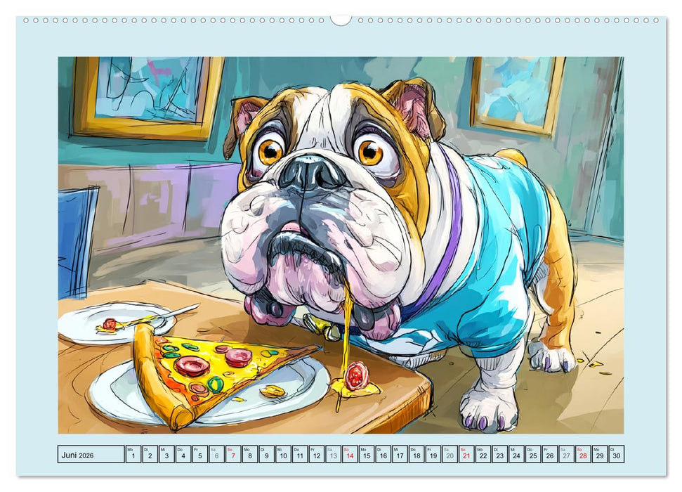 Bulldoggen. Lustige Cartoons von beliebten Charakterköpfen (CALVENDO Wandkalender 2026)