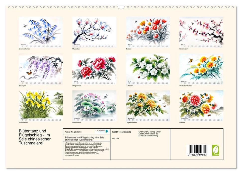 Blütentanz und Flügelschlag - Im Stile chinesischer Tuschmalerei (CALVENDO Premium Wandkalender 2026)