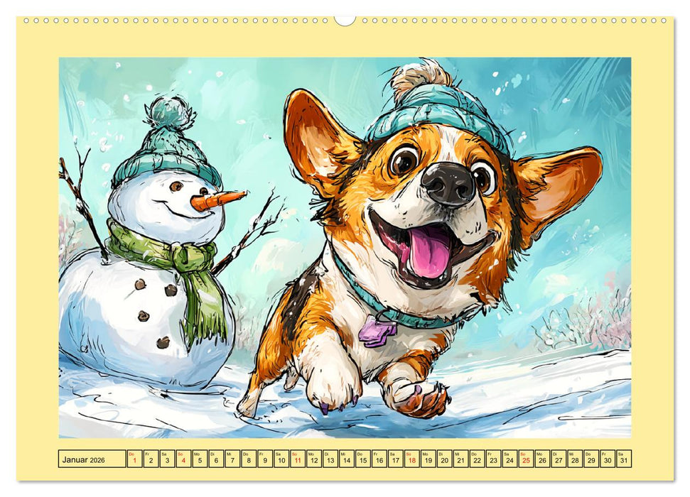 Lustige Corgis. Niedliche Cartoons von glücklichen Hunden (CALVENDO Wandkalender 2026)