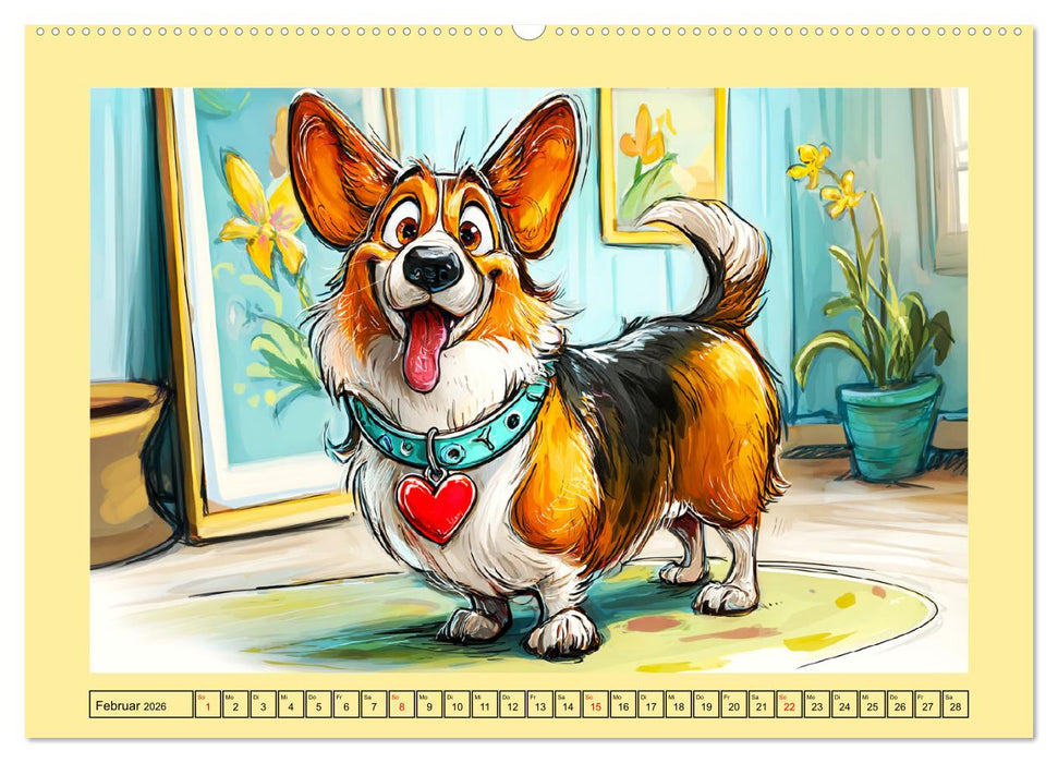 Lustige Corgis. Niedliche Cartoons von glücklichen Hunden (CALVENDO Wandkalender 2026)