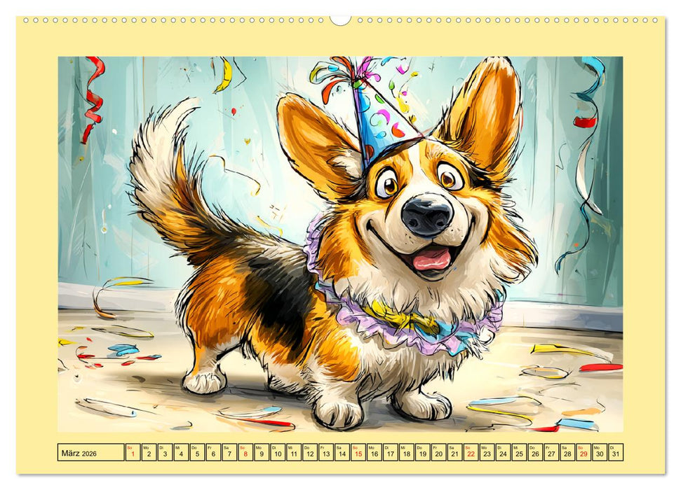 Lustige Corgis. Niedliche Cartoons von glücklichen Hunden (CALVENDO Wandkalender 2026)