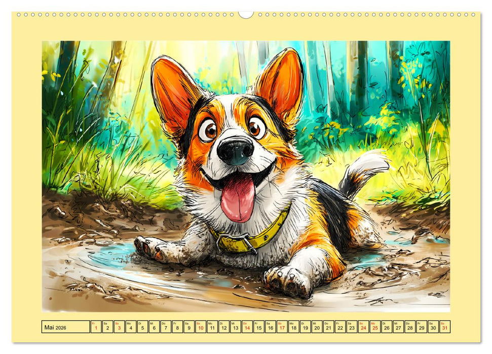Lustige Corgis. Niedliche Cartoons von glücklichen Hunden (CALVENDO Wandkalender 2026)