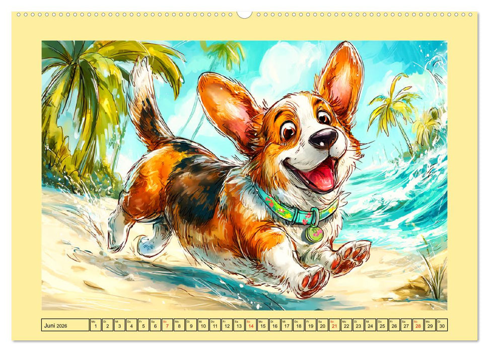 Lustige Corgis. Niedliche Cartoons von glücklichen Hunden (CALVENDO Wandkalender 2026)