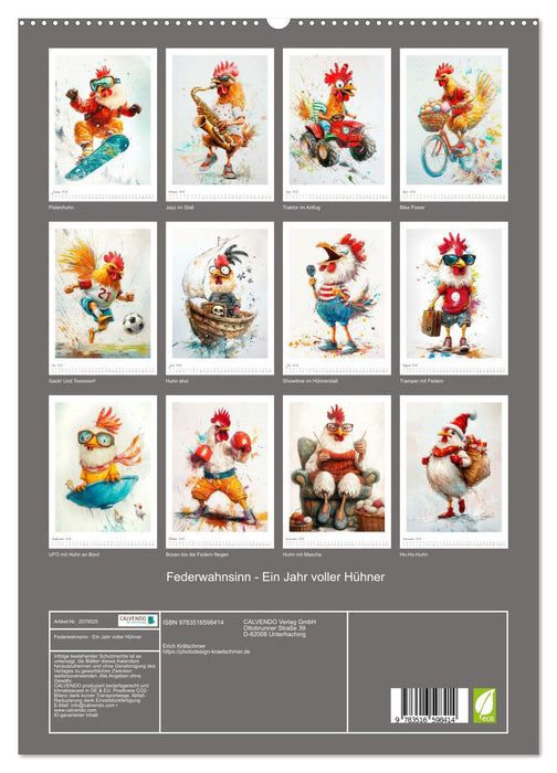 Federwahnsinn - Ein Jahr voller Hühner (CALVENDO Premium Wandkalender 2026)