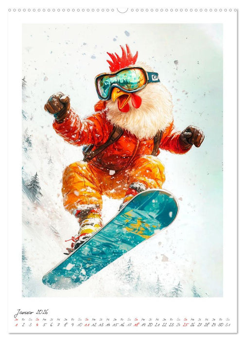 Federwahnsinn - Ein Jahr voller Hühner (CALVENDO Premium Wandkalender 2026)