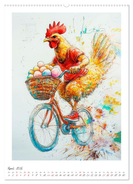 Federwahnsinn - Ein Jahr voller Hühner (CALVENDO Premium Wandkalender 2026)