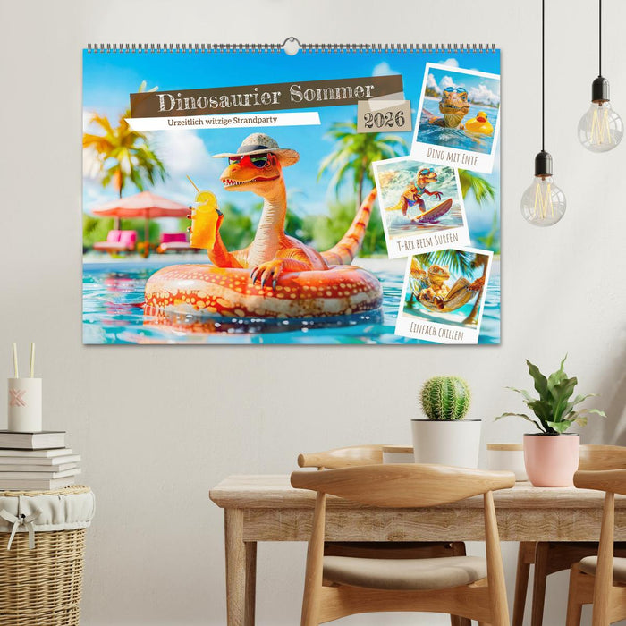 Dinosaurier Sommer - Urzeitlich witzige Strandparty (CALVENDO Wandkalender 2026)