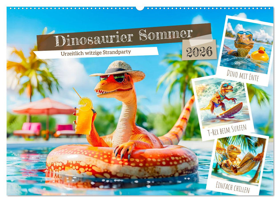 Dinosaurier Sommer - Urzeitlich witzige Strandparty (CALVENDO Wandkalender 2026)