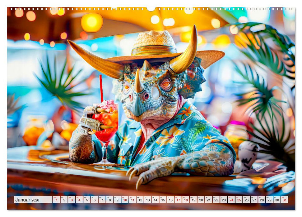 Dinosaurier Sommer - Urzeitlich witzige Strandparty (CALVENDO Wandkalender 2026)