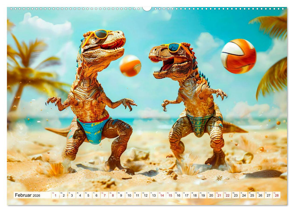 Dinosaurier Sommer - Urzeitlich witzige Strandparty (CALVENDO Wandkalender 2026)