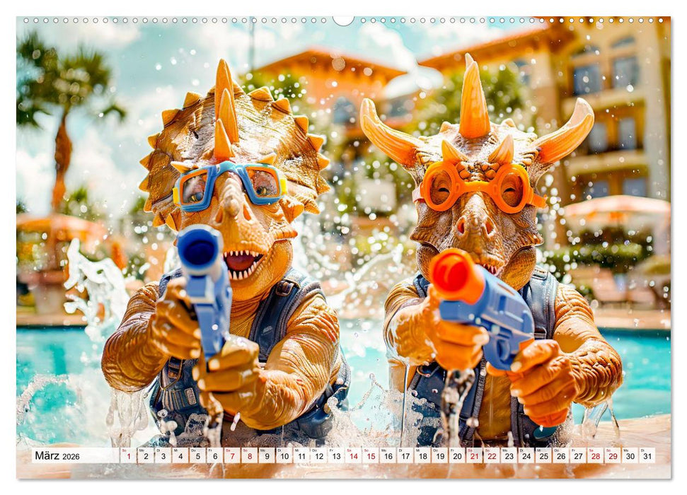 Dinosaurier Sommer - Urzeitlich witzige Strandparty (CALVENDO Wandkalender 2026)