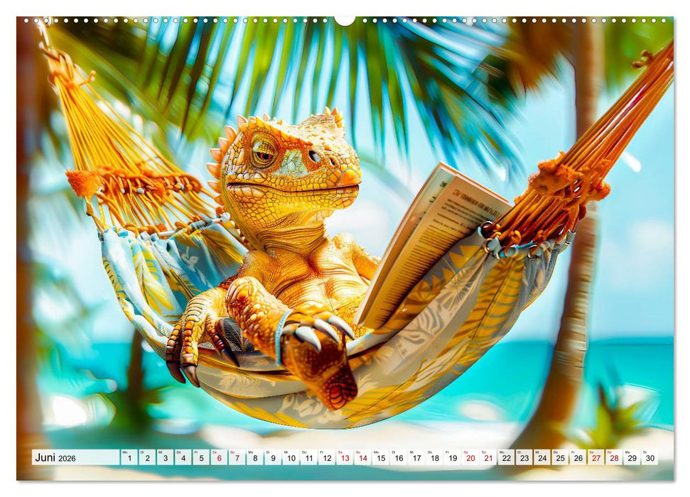 Dinosaurier Sommer - Urzeitlich witzige Strandparty (CALVENDO Wandkalender 2026)