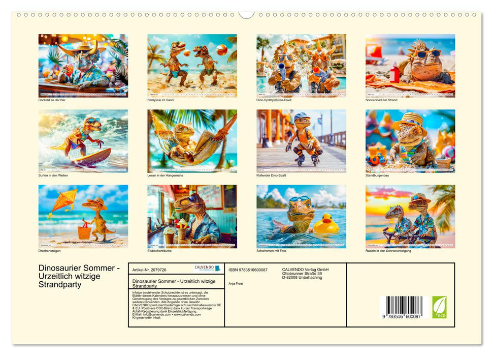 Dinosaurier Sommer - Urzeitlich witzige Strandparty (CALVENDO Premium Wandkalender 2026)