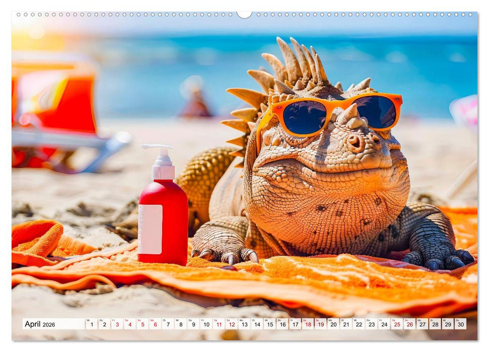 Dinosaurier Sommer - Urzeitlich witzige Strandparty (CALVENDO Premium Wandkalender 2026)