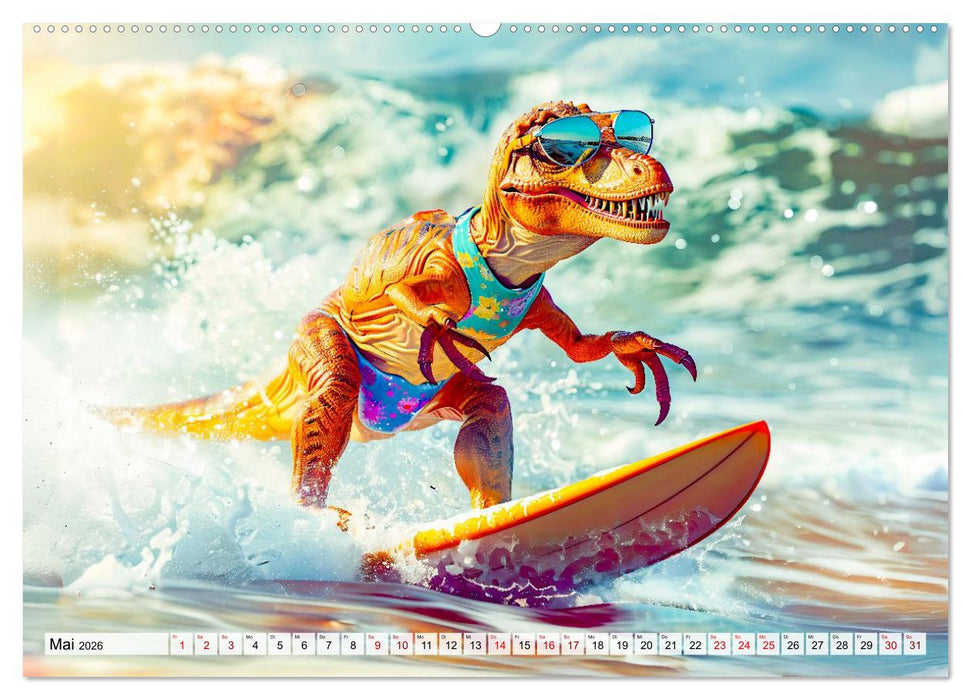 Dinosaurier Sommer - Urzeitlich witzige Strandparty (CALVENDO Premium Wandkalender 2026)