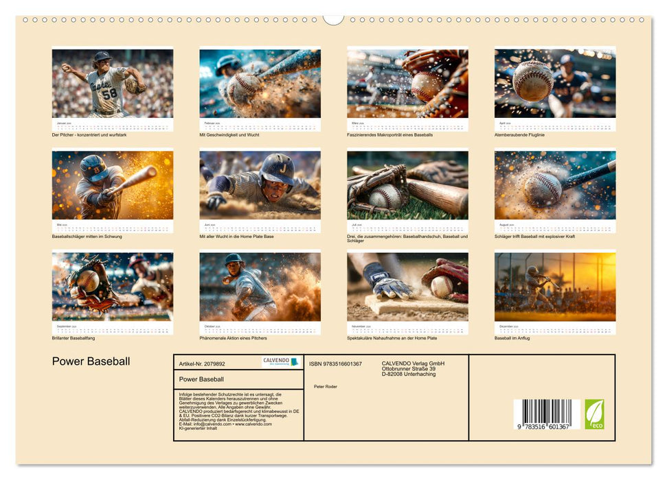 Power Baseball (CALVENDO Premium Wandkalender 2026)
