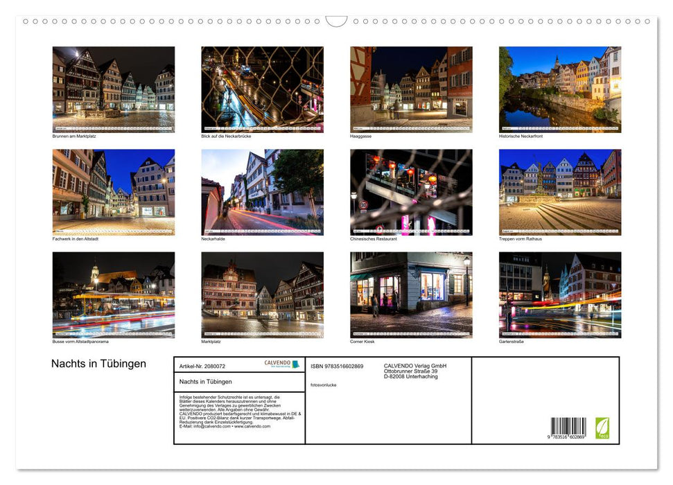 Nachts in Tübingen (CALVENDO Wandkalender 2026)