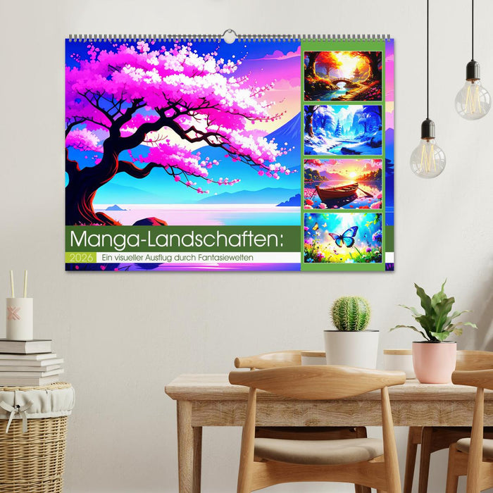 Manga-Landschaften: Ein visueller Ausflug durch Fantasiewelten (CALVENDO Wandkalender 2026)