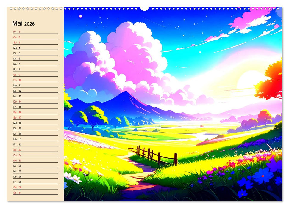 Manga-Landschaften: Ein visueller Ausflug durch Fantasiewelten (CALVENDO Wandkalender 2026)