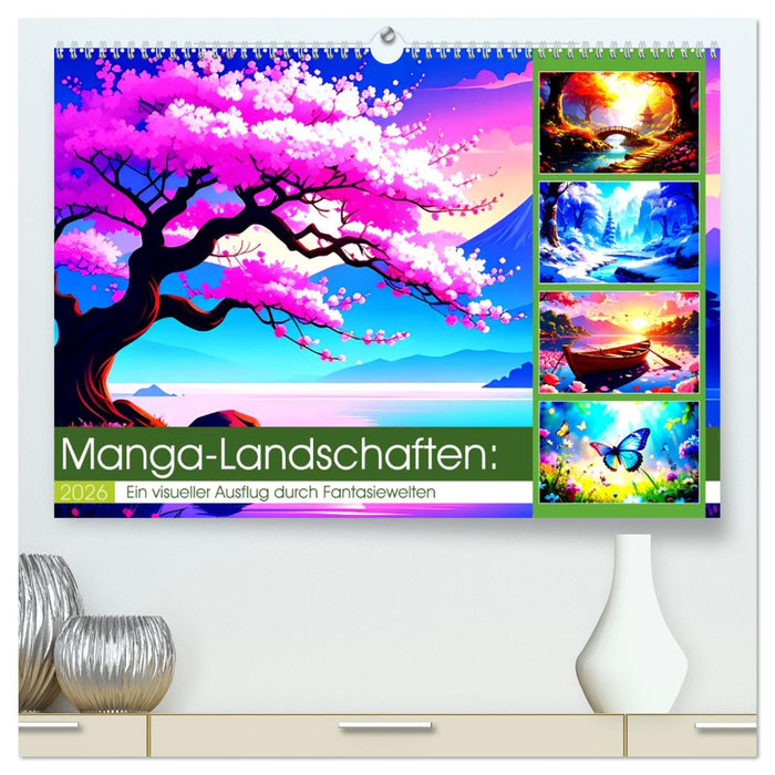 Manga-Landschaften: Ein visueller Ausflug durch Fantasiewelten (CALVENDO Premium Wandkalender 2026)