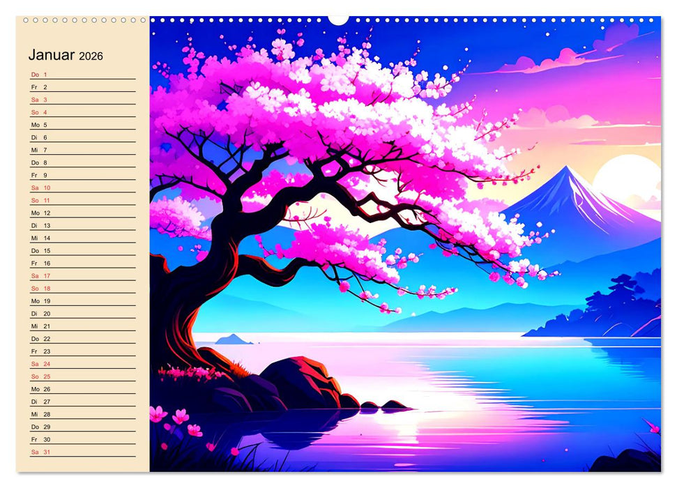 Manga-Landschaften: Ein visueller Ausflug durch Fantasiewelten (CALVENDO Premium Wandkalender 2026)