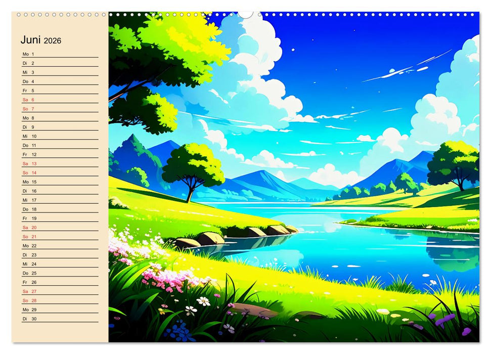 Manga-Landschaften: Ein visueller Ausflug durch Fantasiewelten (CALVENDO Premium Wandkalender 2026)