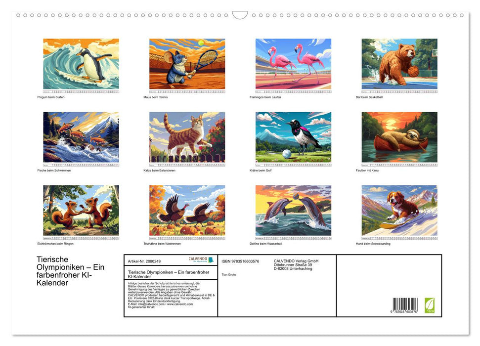 Tierische Olympioniken – Ein farbenfroher KI-Kalender (CALVENDO Wandkalender 2026)