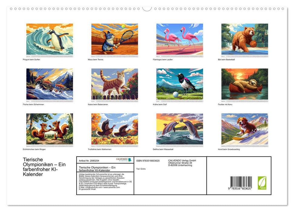 Tierische Olympioniken – Ein farbenfroher KI-Kalender (CALVENDO Premium Wandkalender 2026)