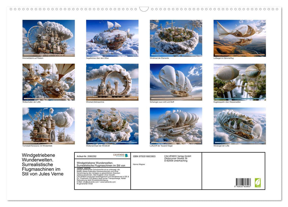 Windgetriebene Wunderwelten. Surrealistische Flugmaschinen im Stil von Jules Verne (CALVENDO Wandkalender 2026)