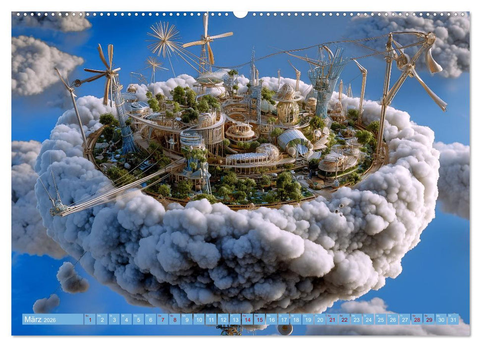 Windgetriebene Wunderwelten. Surrealistische Flugmaschinen im Stil von Jules Verne (CALVENDO Wandkalender 2026)