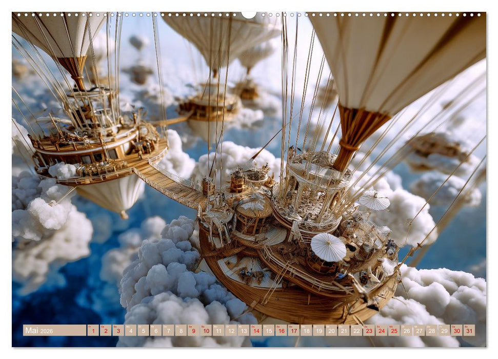 Windgetriebene Wunderwelten. Surrealistische Flugmaschinen im Stil von Jules Verne (CALVENDO Wandkalender 2026)