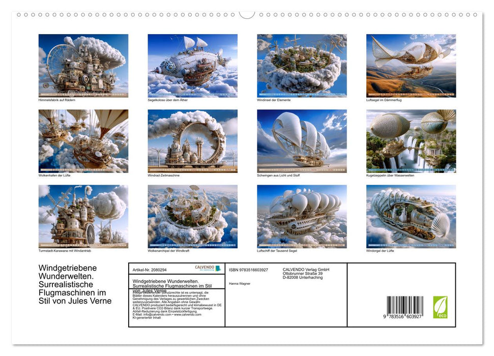 Windgetriebene Wunderwelten. Surrealistische Flugmaschinen im Stil von Jules Verne (CALVENDO Premium Wandkalender 2026)