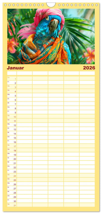 Papageien-Fashion. Farbenfroher Modestil im Dschungel (CALVENDO Familienplaner 2026)