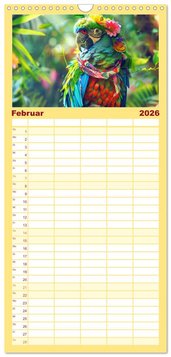 Papageien-Fashion. Farbenfroher Modestil im Dschungel (CALVENDO Familienplaner 2026)
