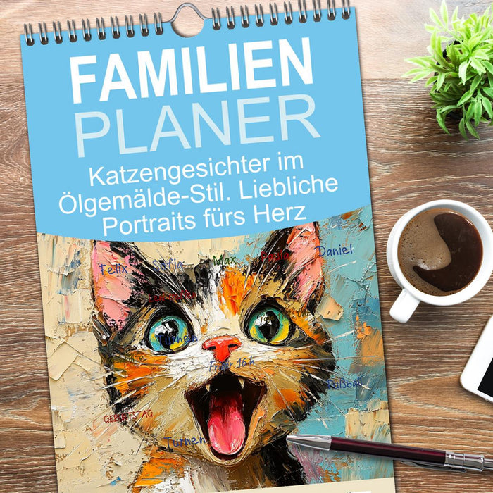 Katzengesichter im Ölgemälde-Stil. Liebliche Portraits fürs Herz (CALVENDO Familienplaner 2026)