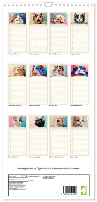 Katzengesichter im Ölgemälde-Stil. Liebliche Portraits fürs Herz (CALVENDO Familienplaner 2026)